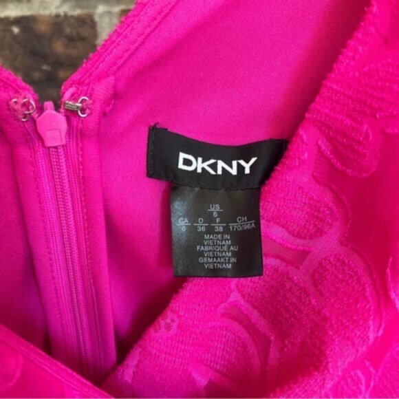 DKNY Sleeveless Double-V Faux Wrap Belted Evening Cocktail Dress S 6 fuchsia - Picture 9 of 16